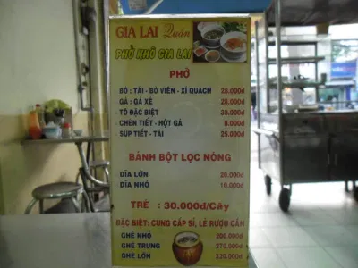 Thực đơn một quán ở Gia Lai