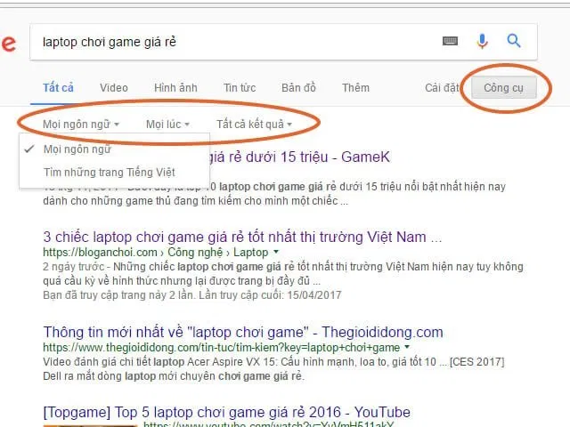 Bộ lọc tìm kiếm