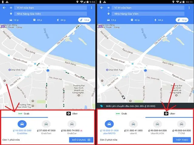 Đặt xe Uber, Grab trên Google Maps