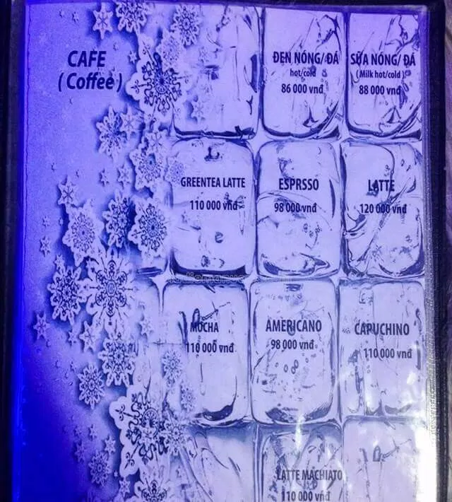 Ice Coffee menu