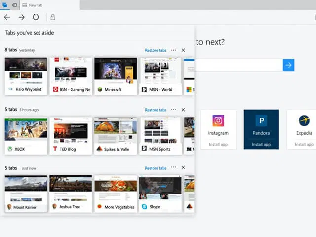Chế độ Set aside trên Microsoft Edge 15