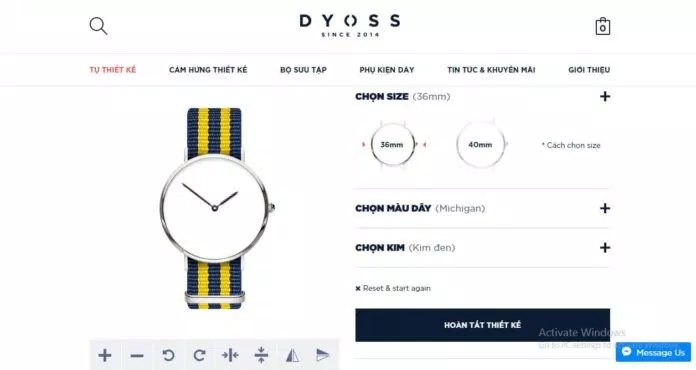 Trang tự thiết kế đồng hồ đeo tay DYOSS theo sở thích của bạn.