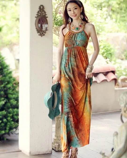 Đầm maxi cổ yếm