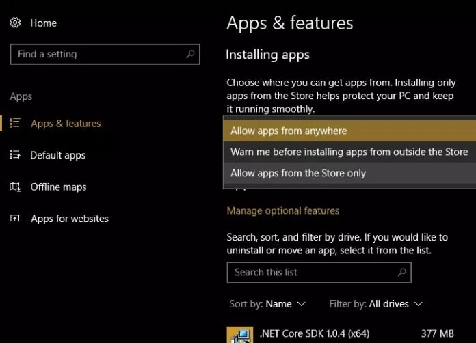 apps and features