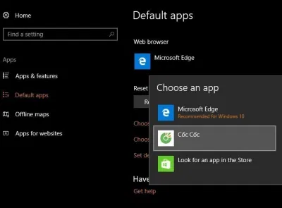 Cốc cốc: trình duyệt mặc định