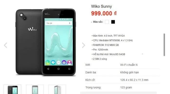 cấu hình Wiko Sunny