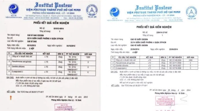 Một số sản phẩm của Cocoon đã được viện Pastuer chứng nhận là an toàn và lành tính (Nguồn: website Cocoon.vn)