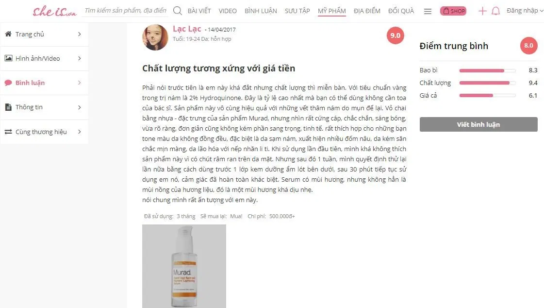 Review serum trị thâm, làm trắng Murad Rapid Age Spot and Pigment Lightening