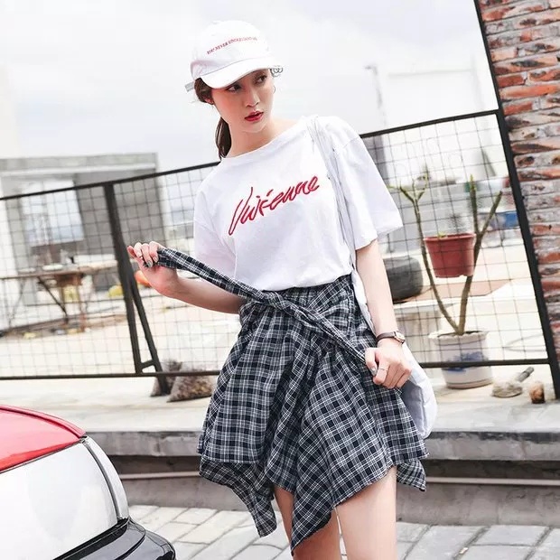 Chân váy sơ mi caro