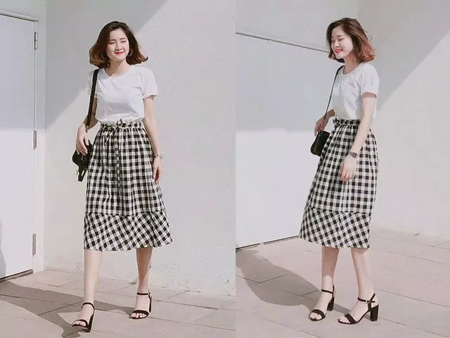 chân váy caro có cúc