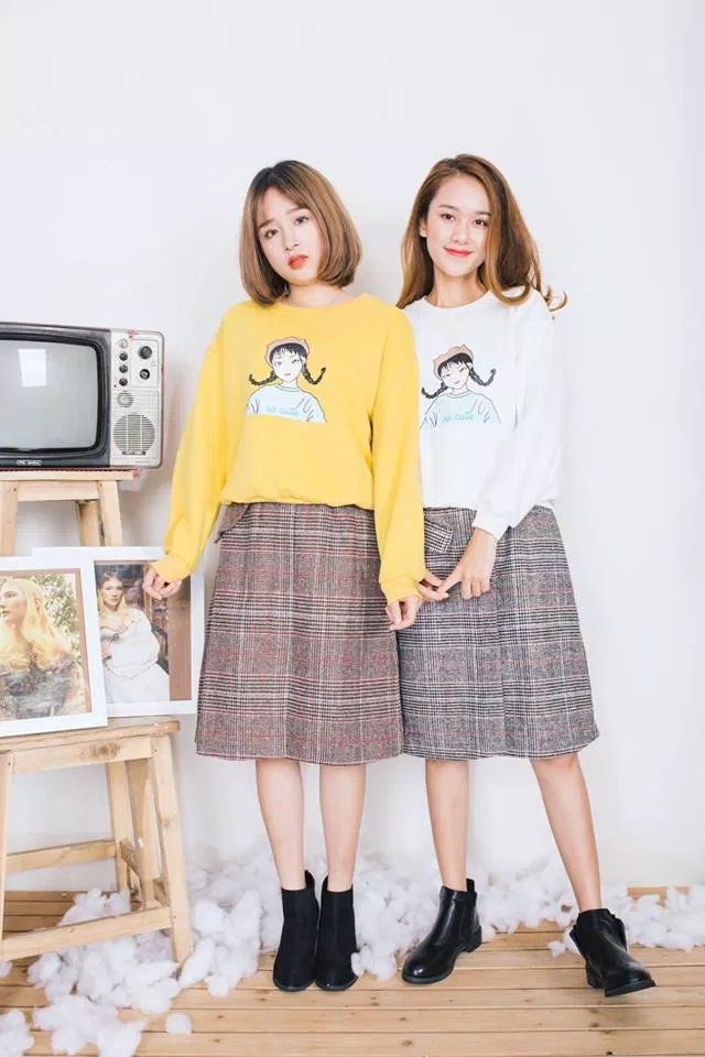 chân váy caro đôi