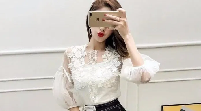 Áo lưới phối ran tay bồng