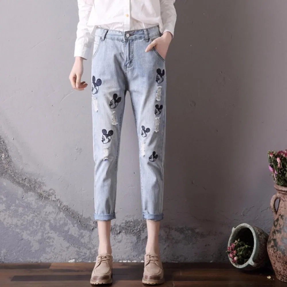 Quần baggy jean thêu