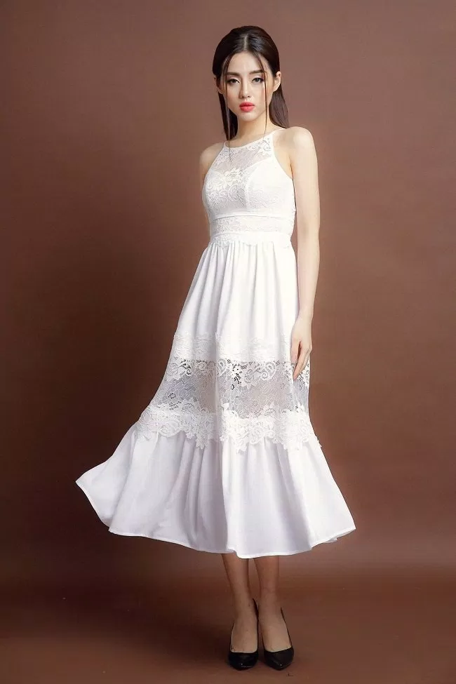 đầm cổ yếm maxi