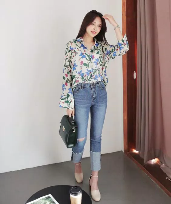 Quần jean nữ gập gấu