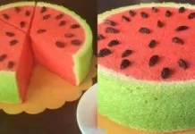 Bánh chiffon tạo hình dưa hấu
