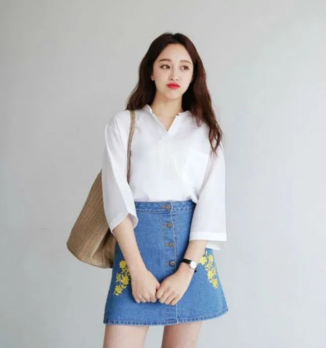 váy jean xanh thêu