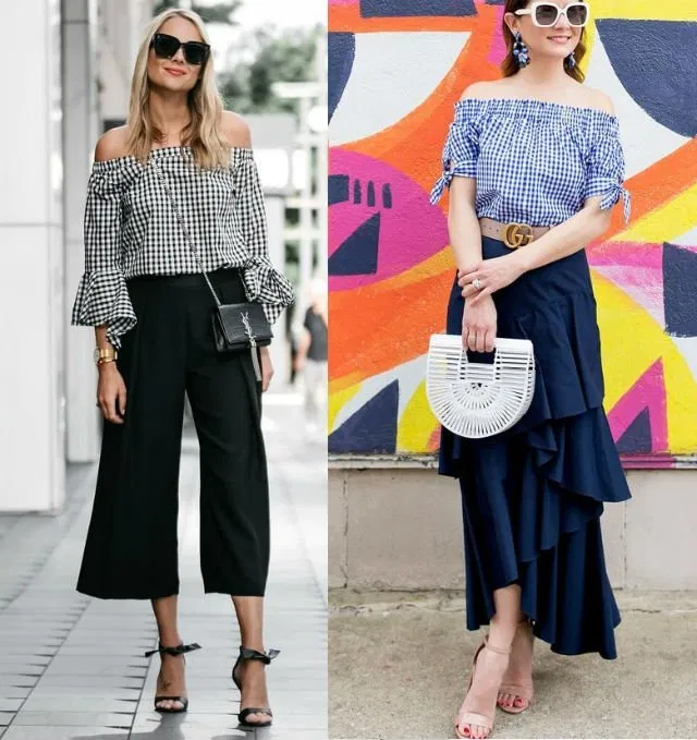 áo caro quần culottes