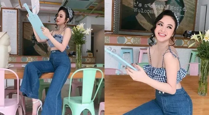 áo hai dây cảo cùng quần ống loe rộng
