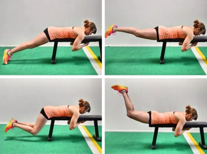 Động tác nằm sấp nâng hạ chân