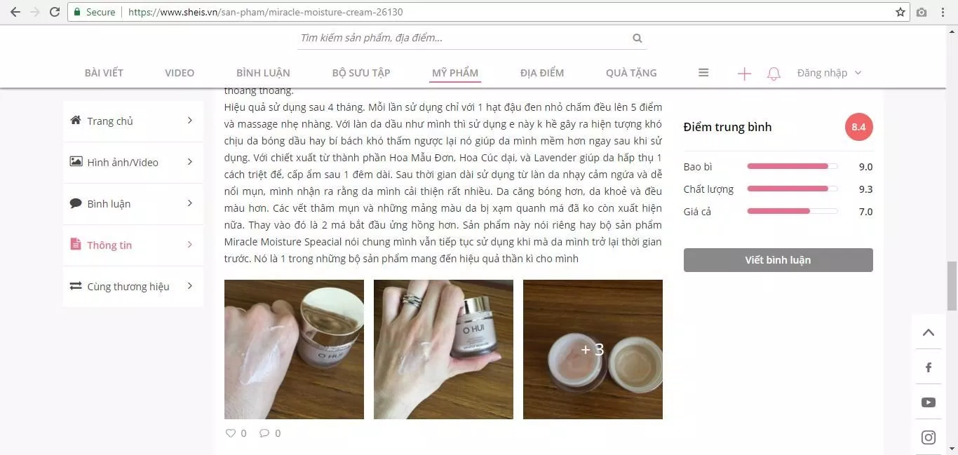 đánh giá o hui miracle moisture cream