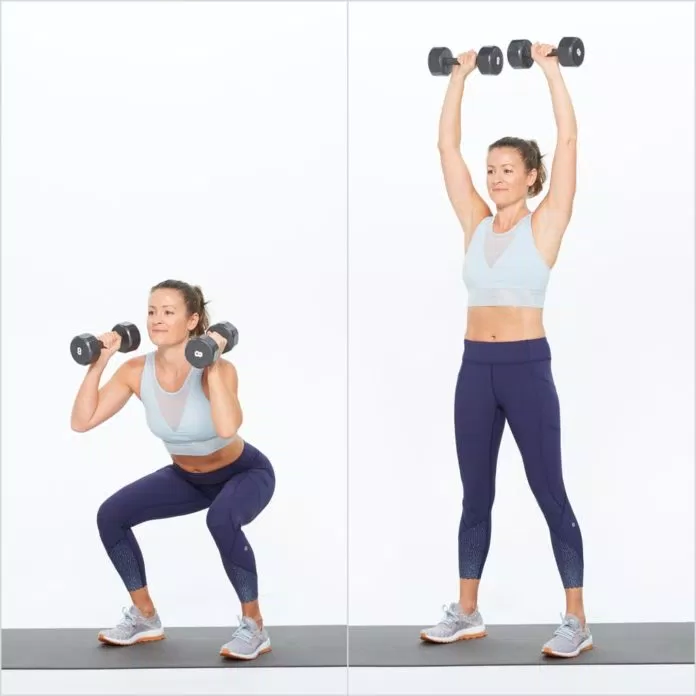 Squat kết hợp đưa tạ qua đầu