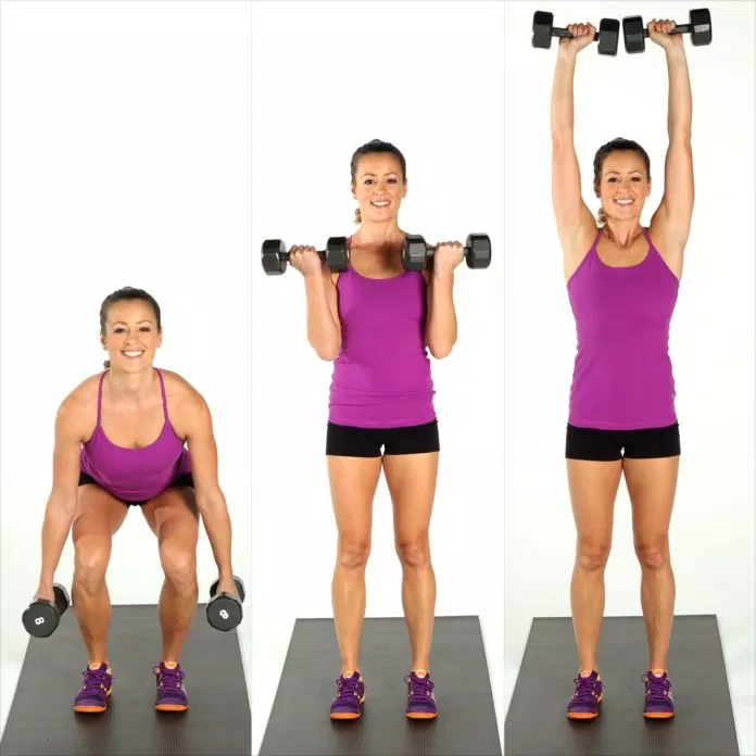Squat kết hợp kéo đẩy tạ qua đầu