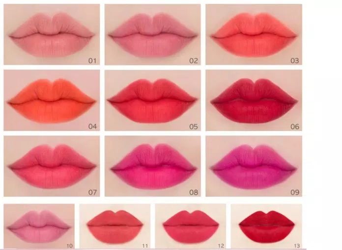 Tổng quan 13 màu son hiện có của Innisfree Real Fit Velvet Lipstick (nguồn: Ảnh Internet)