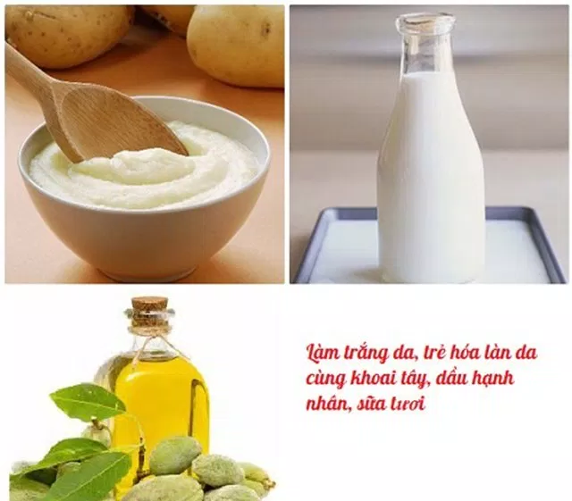 Mặt nạ từ khoai tây, sữa tươi và dầu hạnh nhân cho đôi tay trắng mịn.  (Nguồn: Internet)