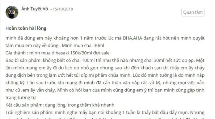 Cảm nhận của bạn Ánh Tuyết Võ trên trang Sheis.vn