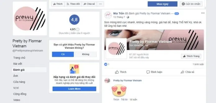 Đánh giá của khách hàng trên Facebook. (ảnh: BlogAnChoi)