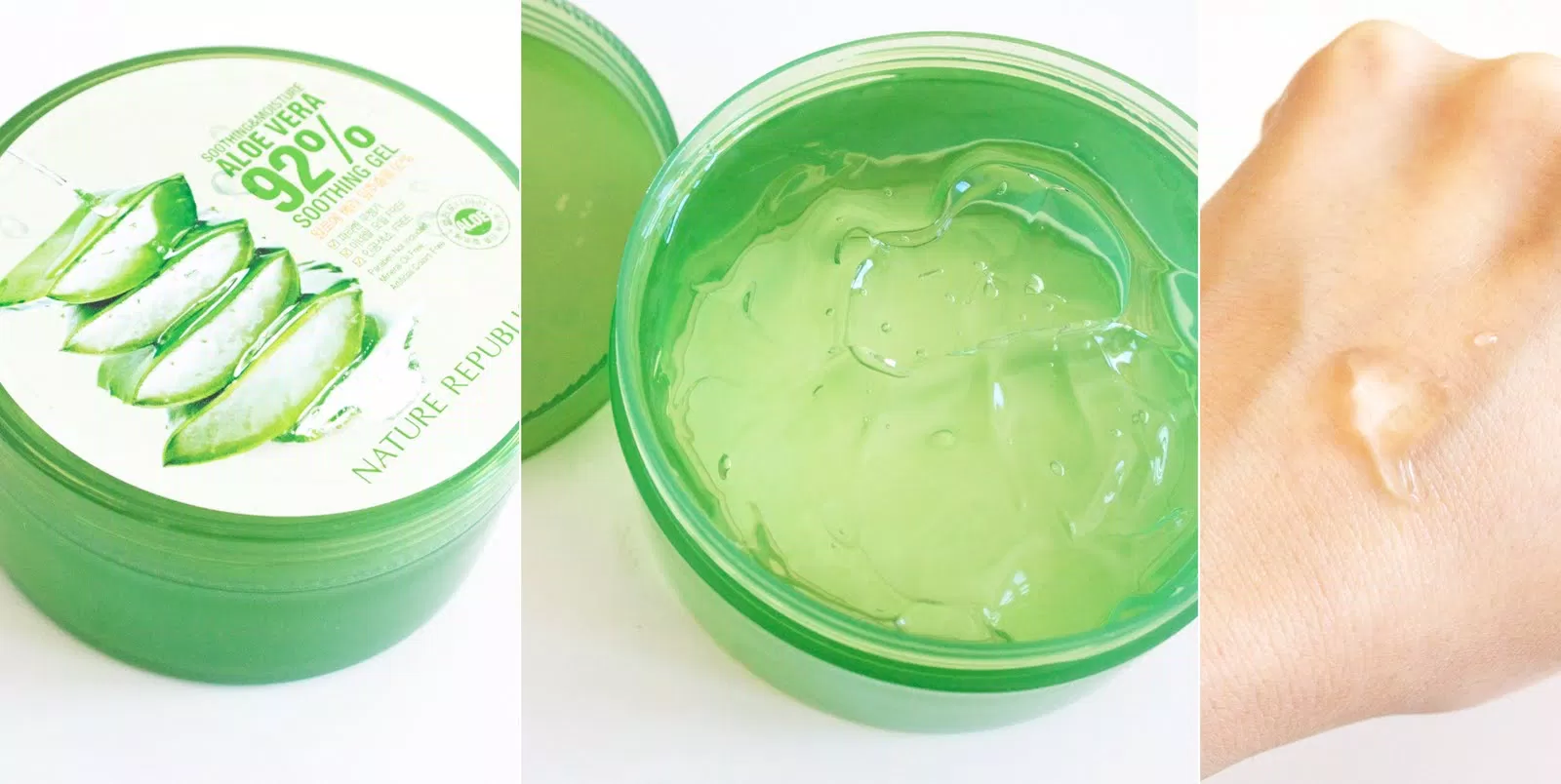 Aloe Vera Nature Republic có kết cấu gel trong suốt như thạch. (Nguồn: Internet)