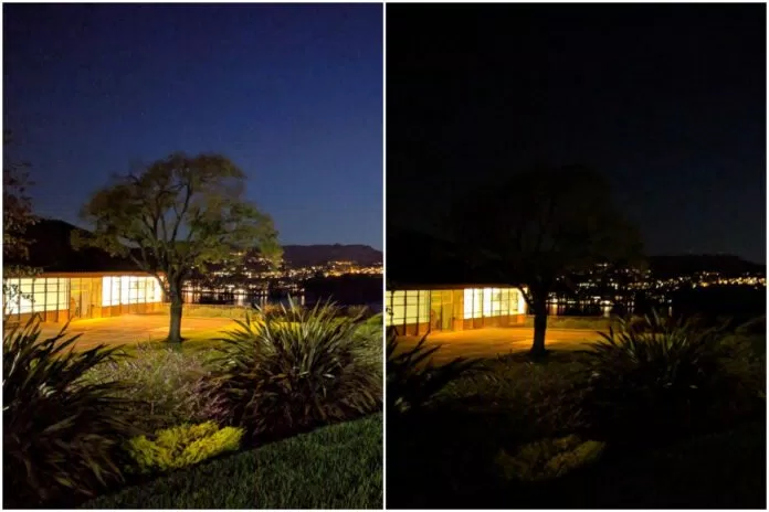 Bên trái là ảnh chụp bằng Night Sight, bên phải là ảnh bình thường