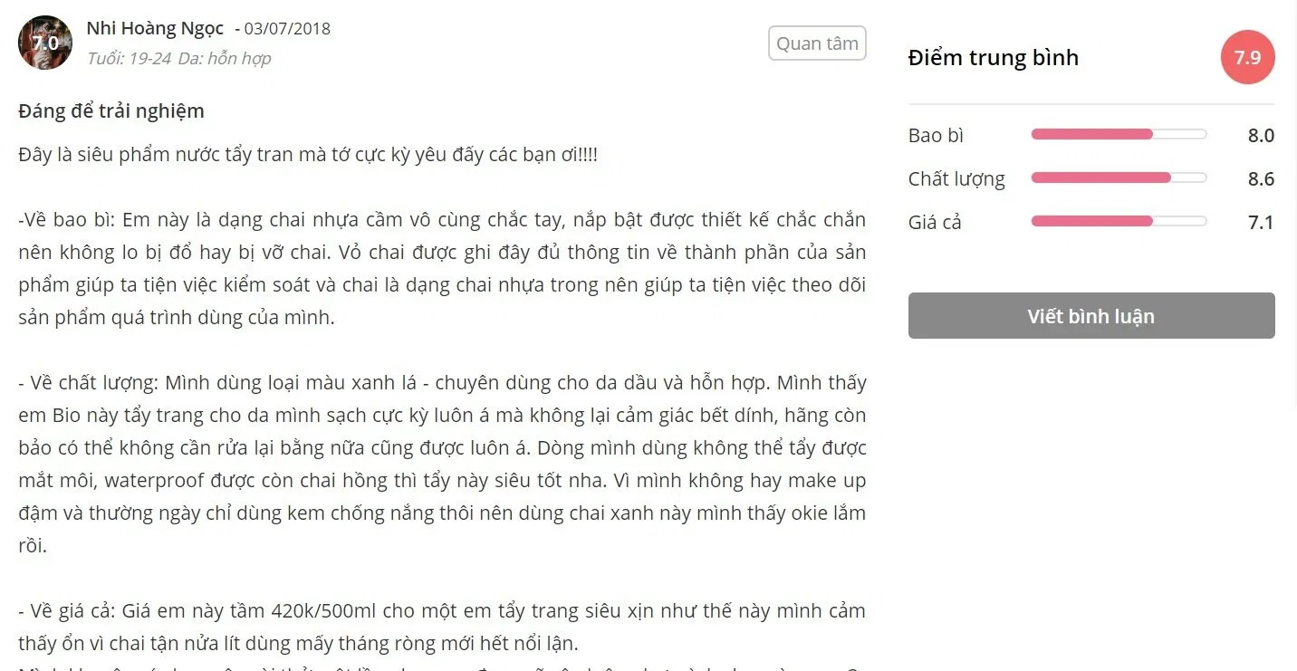 Đánh giá của khách hàng đã từng dùng sản phẩm tại Sheis