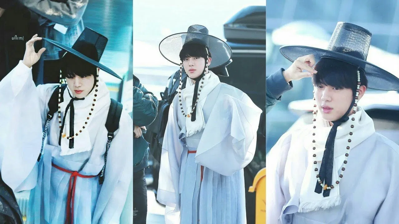 Jin mặc Hanbok tại sân bay
