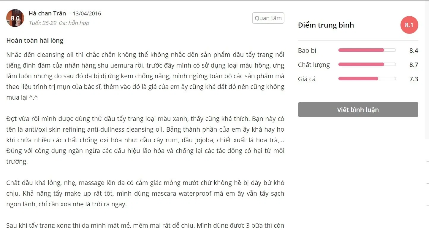 Đánh giá của khách hàng đã từng dùng sản phẩm tại Sheis