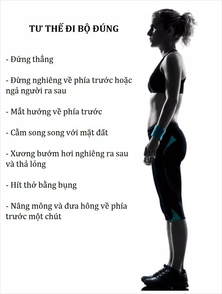 Tư thế đi bộ đúng cho phép bạn hít thở đầy đủ, thúc đẩy các cơ cốt lõi, sử dụng cơ chân và cơ mông để sải bước tự nhiên Tư thế đi bộ đúng cho phép bạn hít thở đầy đủ, thúc đẩy các cơ cốt lõi, sử dụng cơ chân và cơ mông để sải bước tự nhiên