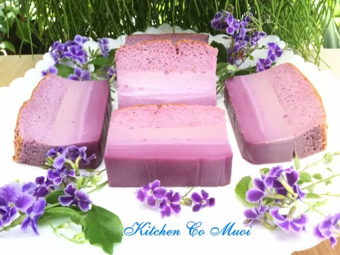 Bánh bông lan custard màu tím lá cẩm