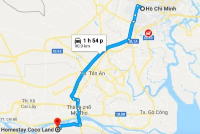 Bản đồ di chuyển từ TP.HCM đến Cocoland Homestay bằng xe máy