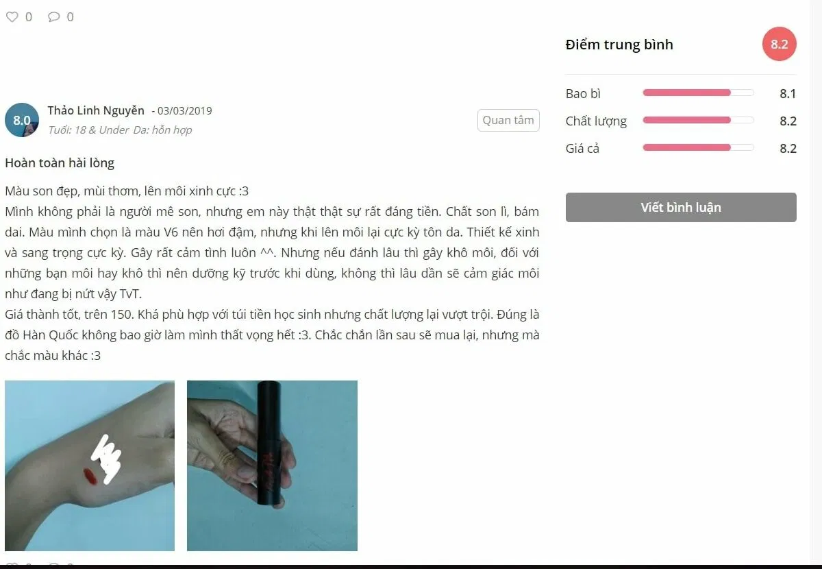Đánh giá của khách hàng trên Sheis (nguồn: BlogAnChoi)