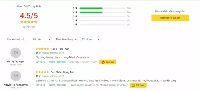 Đánh giá của khách hàng trên Tiki (nguồn: BlogAnChoi)
