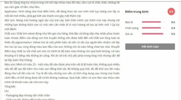 Đánh giá của khách hàng trên trang Sheis (nguồn: BlogAnChoi)