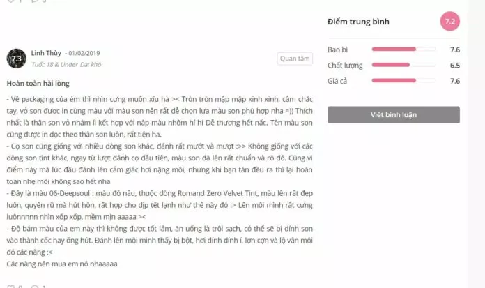 Đánh giá của khách hàng trên Sheis (nguồn: BlogAnChoi)