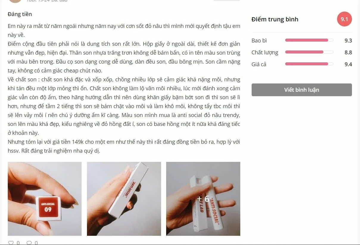 Đánh giá của khách hàng trên Sheis (nguồn: BlogAnChoi)