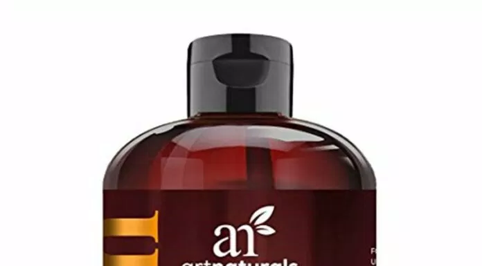 Dầu Argan Oil for Hair-Regrowth được đóng trong chai khá lớn, màu nâu đỏ, sang trọng (ảnh: internet).