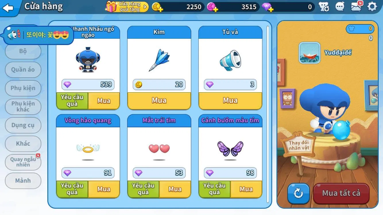 Giao diện cửa hàng mới mẻ với nhiều vật phẩm