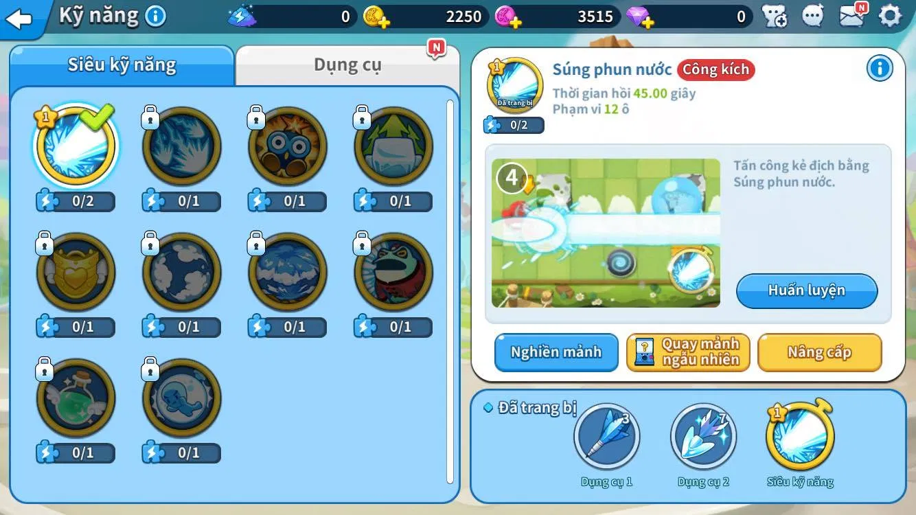 Giao diện kỹ năng đa dạng, phong phú