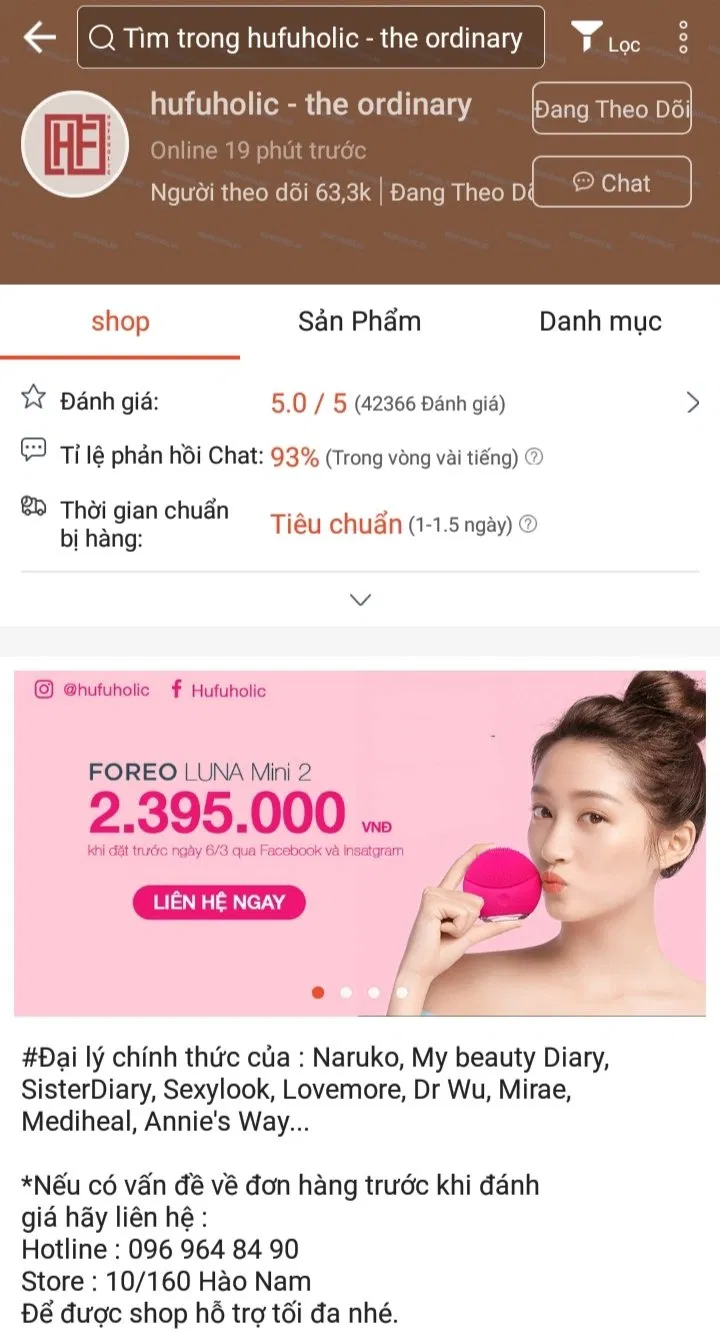 Kênh Shopee của HufuHolic (Nguồn: Hufuholic)