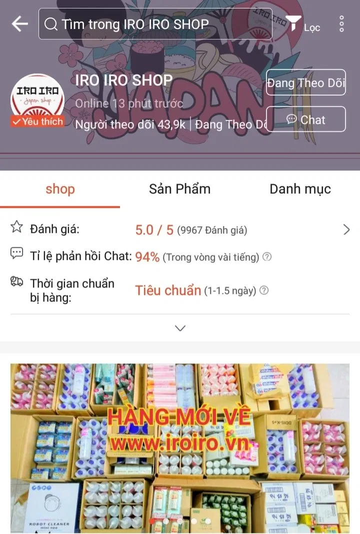 Kênh Shopee của Iro Iro Shop (Nguồn: Iro Iro)