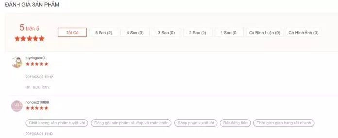 Đánh giá của khách hàng tại Shopee